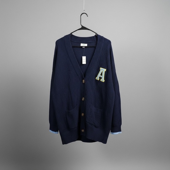 Aerie Women’s Navy Cardigan with Letter Patch - Picture 1 of 4